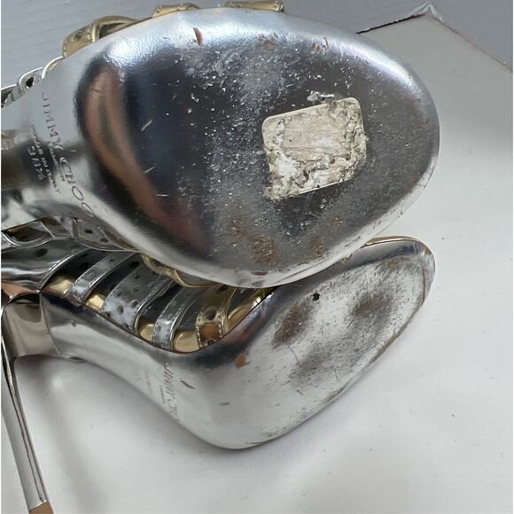 Jimmy Choo Silver Foil Leather Malika Perforated Sandals Size 36.5 - Picture 11 of 17